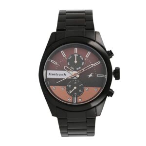 Fastrack-3165NM01-Mens-Analog-Watch-Brown-Dial-Multi-Function-3-Hands-Black-Stainless-Steel-Strap