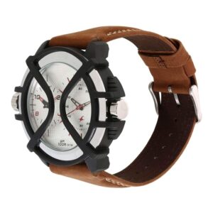 Fastrack-38016PL02-Mens-Analog-Watch-White-Dial-Dual-Time-Brown-Leather-Strap