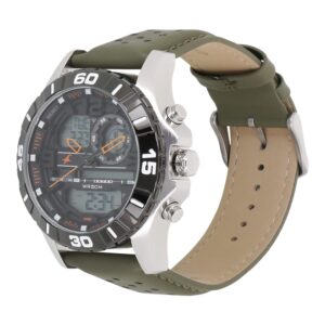 Fastrack-38035SL03-Mens-Analog-Digital-Watch-Black-Orange-Dial-Green-Leather-Strap