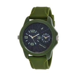 Fastrack-38042PP02-Mens-Analog-Dual-Time-Watch-Black-Dial-Green-Rubber-Strap