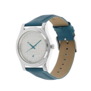 Fastrack-6046SL04-WoMens-Analog-Watch-Silver-Dial-Blue-Leather-Strap
