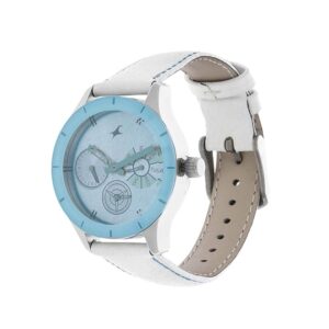 Fastrack-6078SL08-WoMens-Analog-Watch-Light-Blue-Dial-Multi-Function-3-Hands-White-Leather-Strap