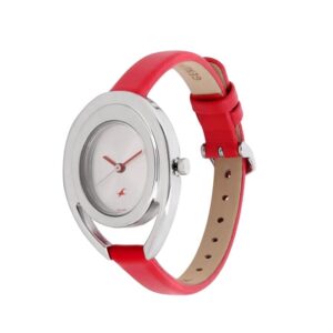 Fastrack-6090SL01-WoMens-Analog-Watch-Silver-Dial-Red-Leather-Strap