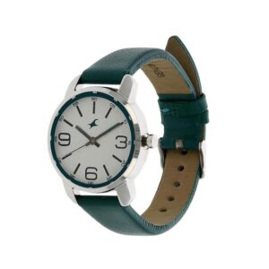 Fastrack-6111SL01-WoMens-Analog-Watch-Silver-Dial-Dark-Green-Leather-Strap