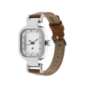 Fastrack-6145sl01-WoMens-Analog-Watch-Silver-Dial-Brown-Leather-Strap
