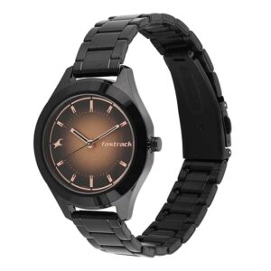 Fastrack-6153NM01-WoMens-Analog-Watch-Black-Rose-Gold-Dial-Black-Stainless-Strap