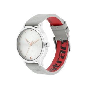 Fastrack-6189SL03-WoMens-Analog-Watch-Silver-Dial-Grey-Leather-Strap