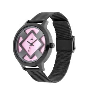 Fastrack-6210NM02-WoMens-Analog-Watch-Black-Pink-Dial-Stainless-Steel-Black-Mesh-Strap