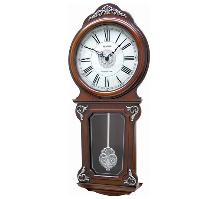 Rhythm Wall Clock CMJ380CR06 Analog White Dial Wooden Case Pendulum D?cor Clock Buy Online in