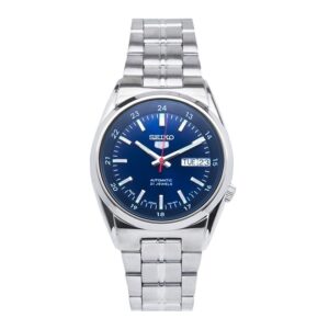 Seiko-SNK563J-Men-s-Mechanical-Watch-Analog-Blue-Dial-Silver-Stainless-Band