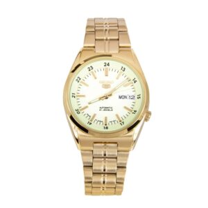 Seiko-SNK578J-Men-s-Mechanical-Watch-Analog-Green-Luminous-Dial-Gold-Stainless-Band