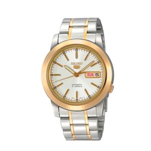 Seiko-SNKE54J-Men-s-Mechanical-Watch-Analog-White-Dial-Silver-Gold-Stainless-Band
