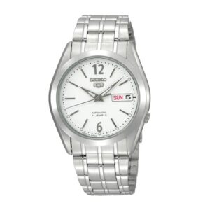 Seiko-SNKE93J-Mens-Mechanical-Watch-Analog-White-Dial-Silver-Stainless-Band