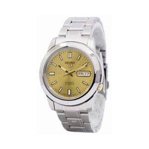 Seiko-SNKK15J-Mens-Mechanical-Watch-Analog-Gold-Dial-Silver-Stainless-Band
