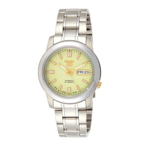 Seiko-SNKK19J-Mens-Mechanical-Watch-Analog-Green-Luminous-Dial-Silver-Stainless-Band