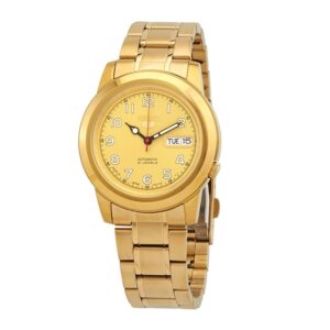 Seiko-SNKK38J-Mens-Mechanical-Watch-Analog-Gold-Dial-Gold-Stainless-Band