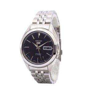 Seiko-SNKL23J-Mens-Mechanical-Watch-Analog-Black-Dial-Silver-Stainless-Band