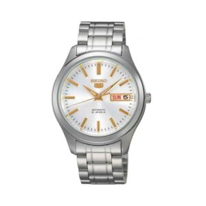 Seiko-SNKM43J-Mens-Mechanical-Watch-Analog-White-Dial-Silver-Stainless-Band