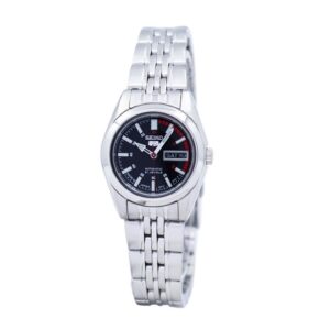 Seiko-SYMA43J-WoMens-Mechanical-Watch-Analog-Black-Dial-Silver-Stainless-Band