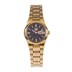 Seiko-SYMH24J-WoMens-Mechanical-Watch-Analog-Black-Dial-Gold-Stainless-Band