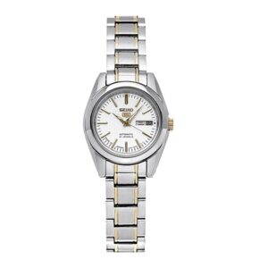 Seiko-SYMK19J-WoMens-Mechanical-Watch-Analog-White-Dial-Silver-Gold-Stainless-Band