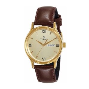 Titan-1580YL05-Mens-Watch-Karishma-Collection-Analog-Champagne-Dial-Brown-Leather-Band