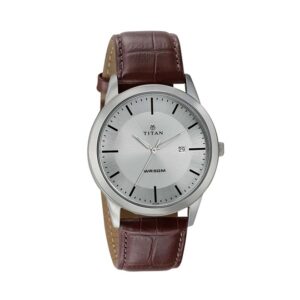 Titan-1584SL03-Mens-Watch-Classique-Collection-Analog-Silver-Dial-Brown-Leather-Band