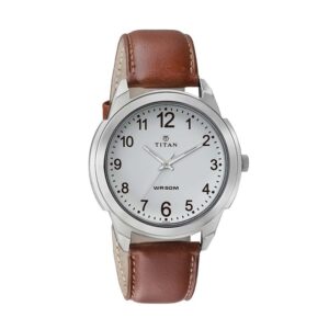 Titan-1585SL07-Mens-Watch-Classique-Collection-Analog-White-Dial-Brown-Leather-Band
