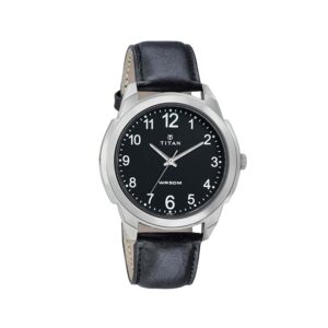 Titan-1585SL08-Mens-Watch-Classique-Collection-Analog-Black-Dial-Black-Leather-Band