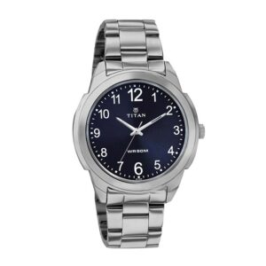Titan-1585SM05-Mens-Watch-Classique-Collection-Analog-Blue-Dial-Silver-Stainless-Band