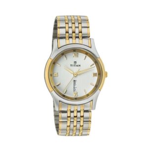 Titan-1636BM01-Mens-Watch-Karishma-Collection-Analog-White-Dial-Silver-Gold-Stainless-Band