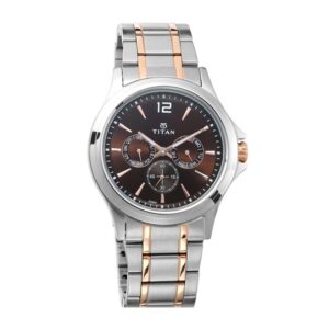 Titan-1698KM01-Mens-Watch-Classique-Collection-Analog-Brown-Dial-Silver-Gold-Stainless-Band