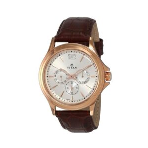 Titan-1698WL01-Mens-Watch-Classique-Collection-Analog-White-Dial-Brown-Leather-Band