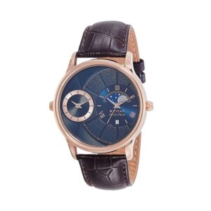 Titan-1710WL01-Mens-Watch-Moon-Phase-Collection-Analog-Navy-Blue-Dial-Brown-Leather-Band