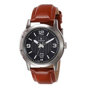 Titan-1730SL02-Mens-Watch-Classique-Collection-Analog-Black-Dial-Brown-Leather-Band