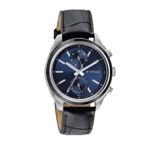 Titan-1733KL01-Mens-Watch-Classique-Collection-Analog-Blue-Dial-Black-Leather-Band