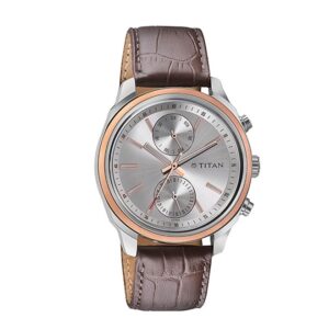 Titan-1733KL02-Mens-Watch-Classique-Collection-Analog-Silver-Dial-Brown-Leather-Band