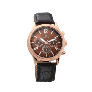 Titan-1734WL01-Mens-Watch-Classique-Collection-Analog-Brown-Dial-Black-Leather-Band