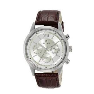 Titan-1766SL01-Mens-Watch-Classique-Collection-Analog-Silver-Dial-Brown-Leather-Band