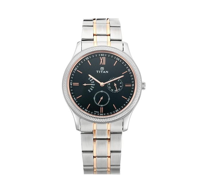 Titan 1768KM01 Men s Watch Classique Collection Analog Black Dial Silver Gold Stainless Band Buy Online in Bahrain Dukakeen