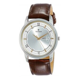 Titan-1774SL01-Mens-Watch-Karishma-Collection-Analog-Silver-White-Dial-Brown-Leather-Band