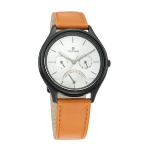 Titan-1803NL01-Mens-Watch-Classique-Collection-Analog-White-Dial-Brown-Leather-Band