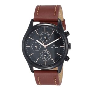 Titan-1805NL01-Mens-Watch-Classique-Collection-Analog-Black-Dial-Brown-Leather-Band