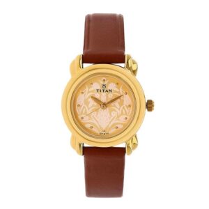 Titan-2534YL04-WoMens-Watch-Karishma-Collection-Analog-Gold-Dial-Brown-Leather-Band
