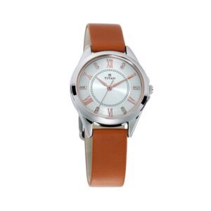 Titan-2565SL02-WoMens-Watch-Sparkle-Collection-Analog-Silver-Dial-Brown-Leather-Band