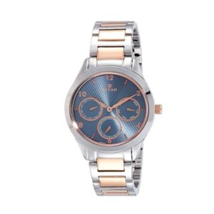 Titan-2570KM02-WoMens-Watch-Workwear-Collection-Analog-Blue-Dial-Silver-Gold-Stainless-Band