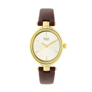 Titan-2579YL01-Womens-Watch-Raga-Collection-Analog-White-Dial-Brown-Leather-Band