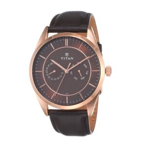 Titan-90098WL01-Mens-Watch-Classique-Collection-Analog-Brown-Dial-Black-Leather-Band