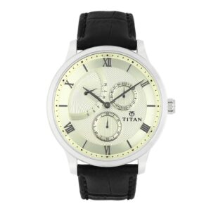 Titan-90101SL01-Mens-Watch-Classique-Collection-Analog-Light-Green-Dial-Black-Leather-Band