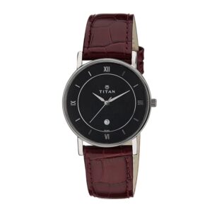 Titan-9162SL03-Mens-Watch-Classique-Collection-Analog-Black-Dial-Brown-Leather-Band